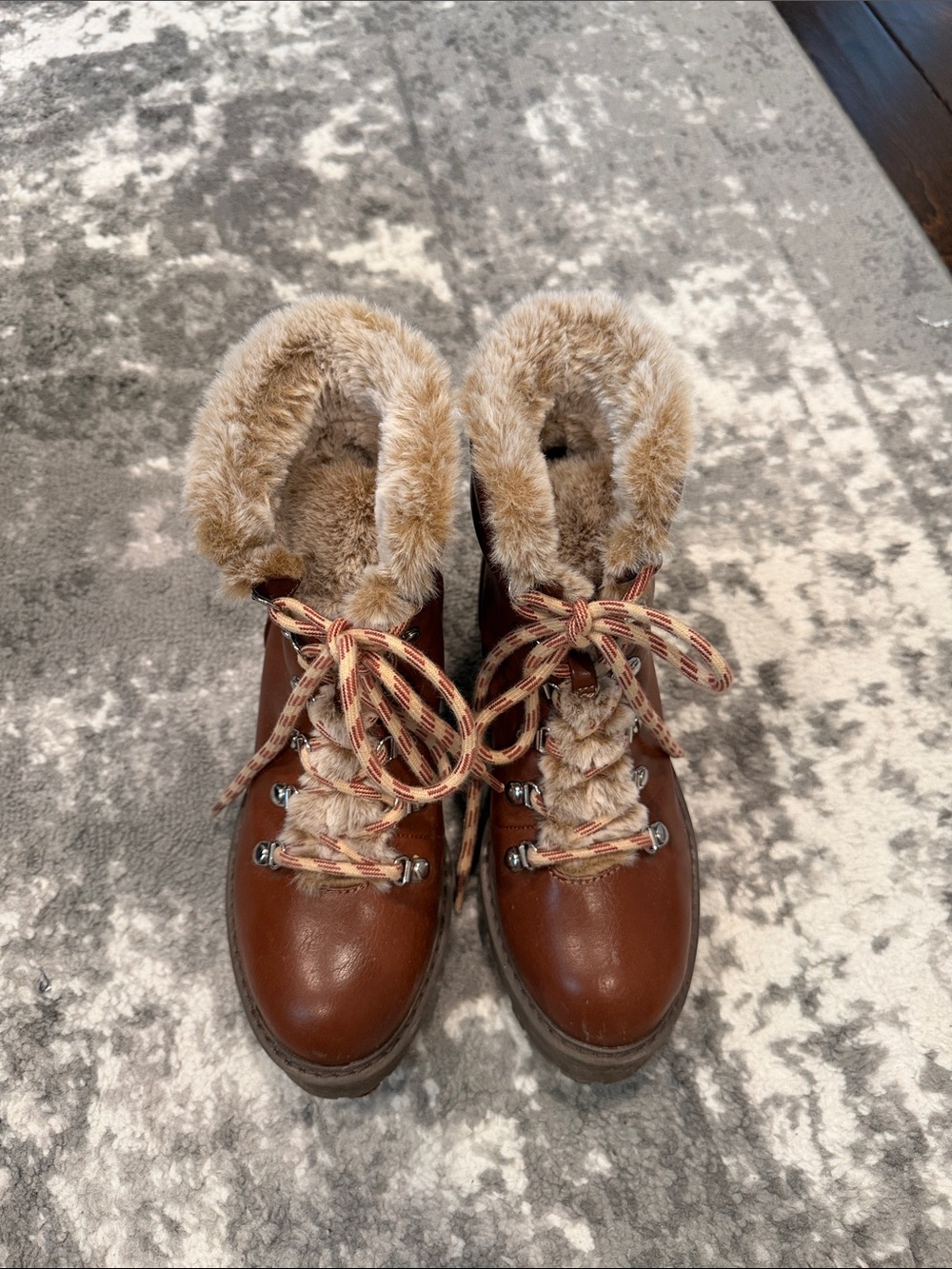 A New Day Brown Faux-Fur Trim Hiking Boots